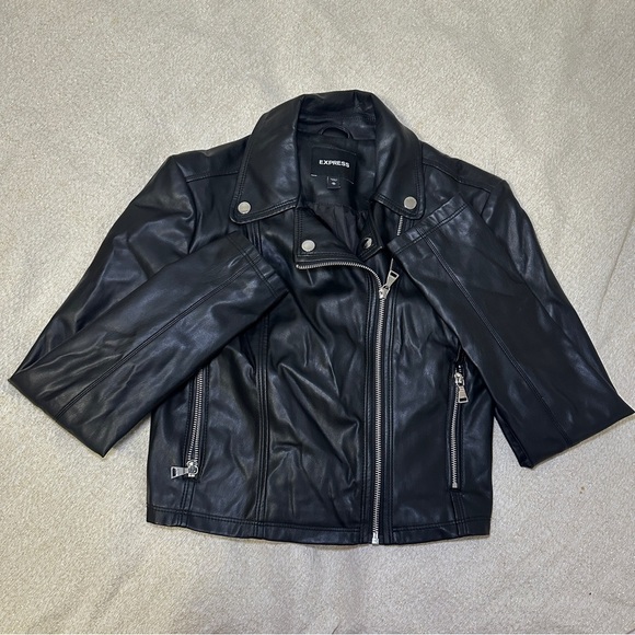 Express Jackets & Blazers - Express Black Faux Leather Jacket with Metallic Accents
